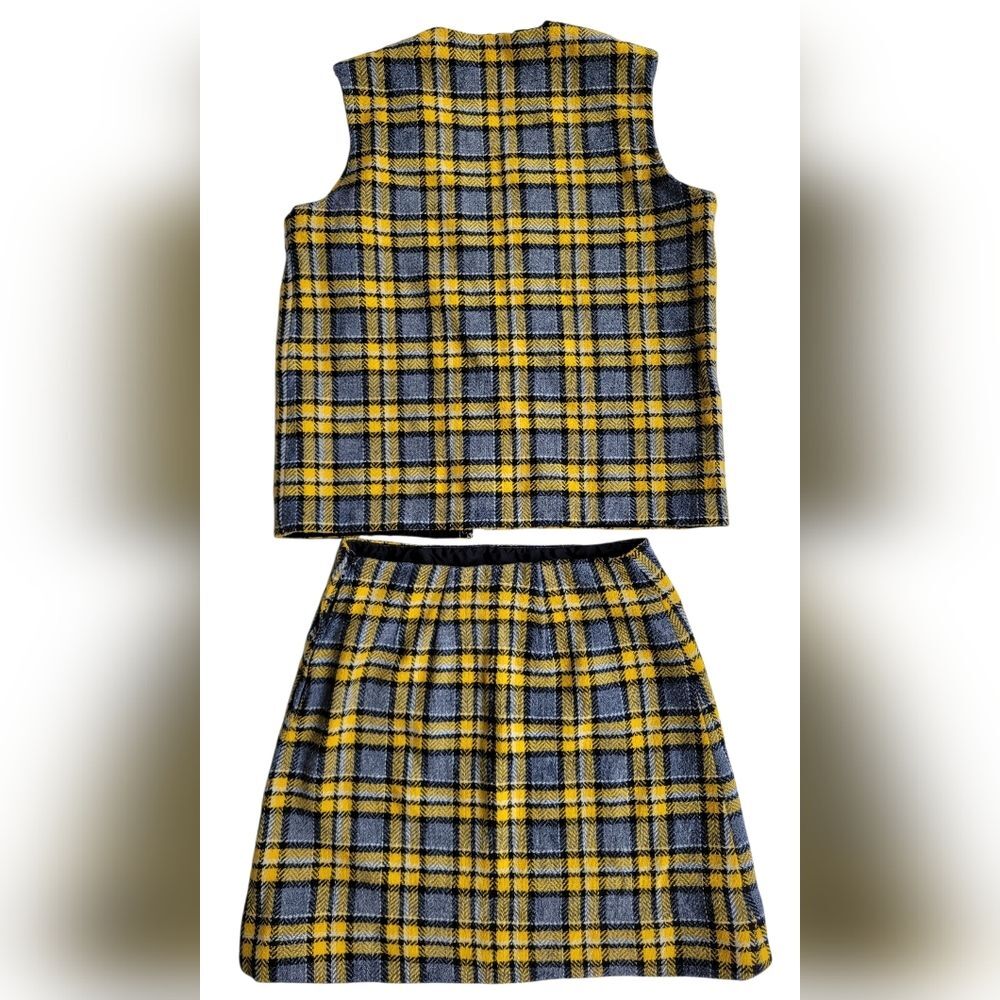 1960s Vintage Handmade Plaid Vest & Mini Skirt Set XS Mod Punk Two Piece - Picture 2 of 16